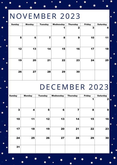 2023 november and december calendar